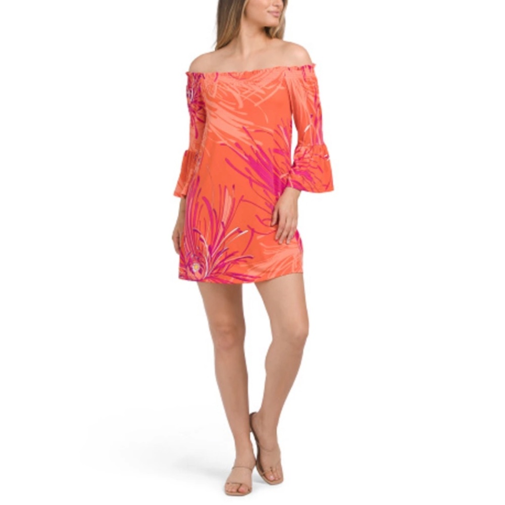 Trina‎ Turk Off The Shoulder Floral Bell Sleeve Mini Dress